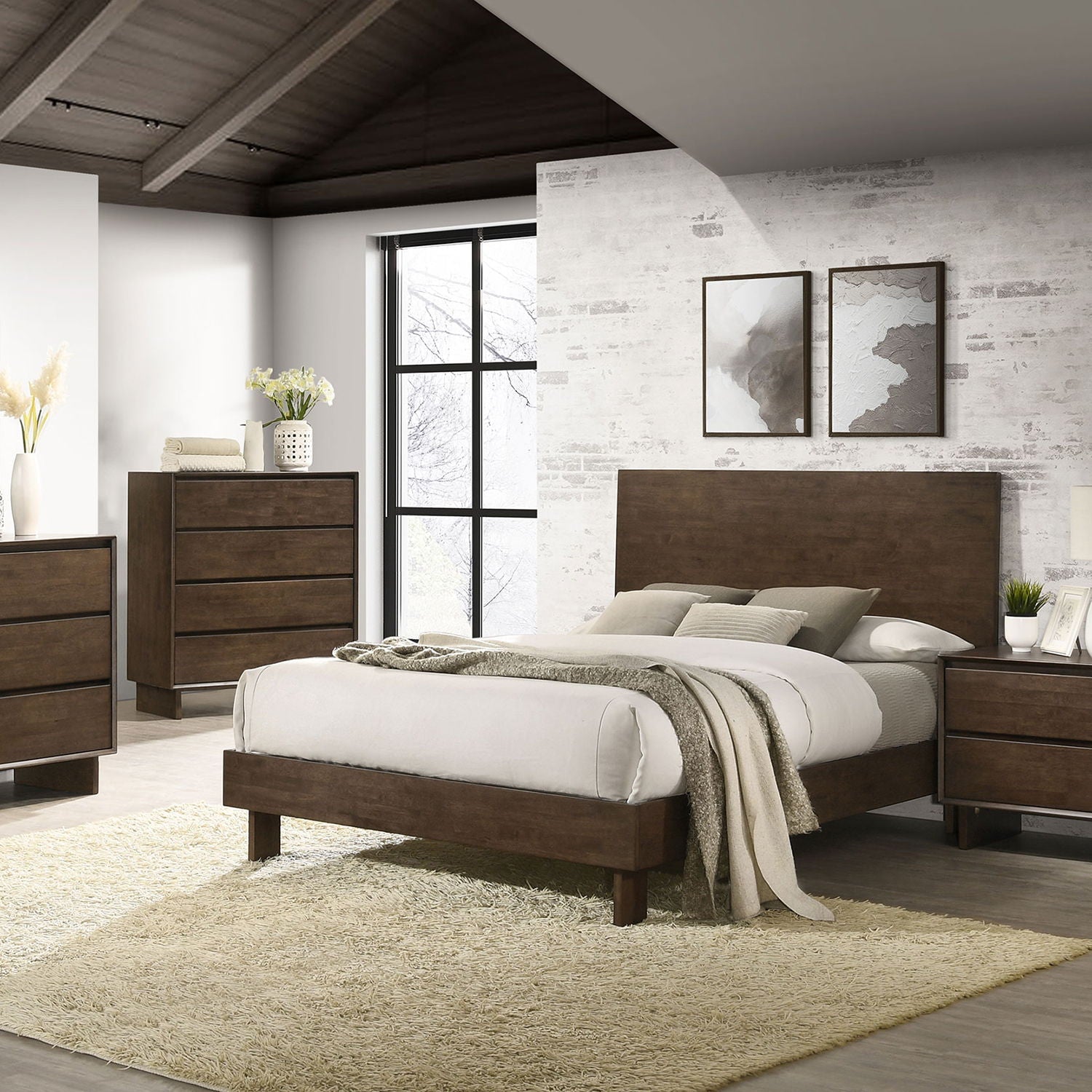 Hemlock platform bed with tall dark wood headboard by HouseOfZazla on Tampa Home & Garden Store