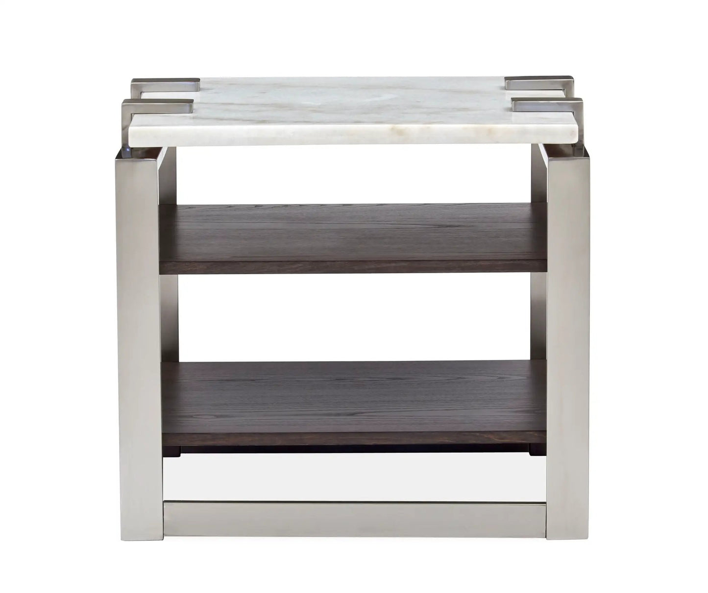 Paradox rectangular end table with white marble top and silver metal frame on Tampa Home & Garden Store