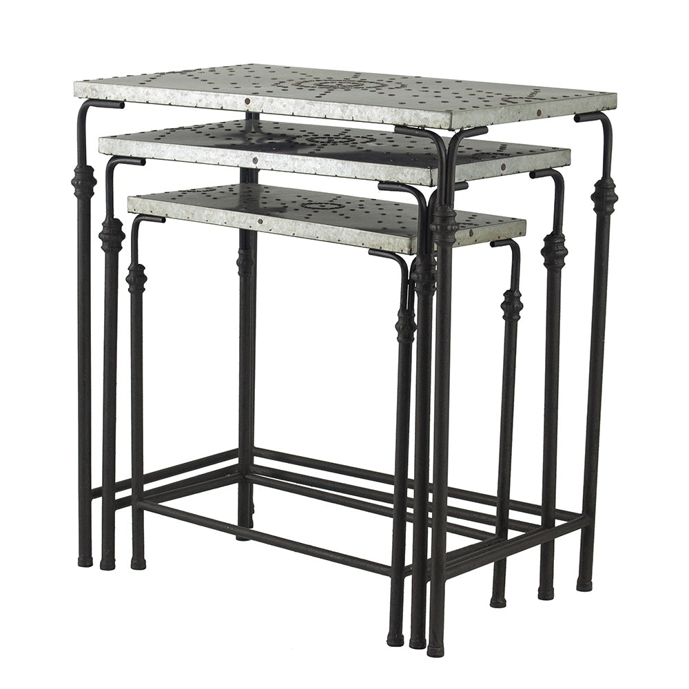Gilbert Nesting Tables 3-pack plant stands, black metal frames with speckled galvanized tops on Tampa Home & Garden Store