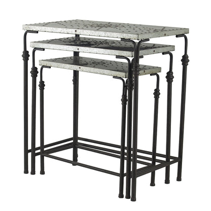 Gilbert Nesting Tables 3-pack plant stands, black metal frames with speckled galvanized tops on Tampa Home & Garden Store