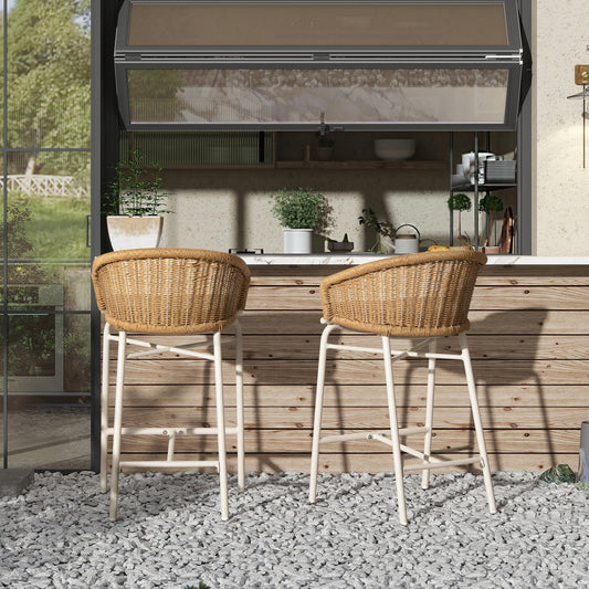 Santorini 28in wicker-back outdoor bar stools, set of 2 with white metal frames by HouseOfZazla on Tampa Home & Garden Store