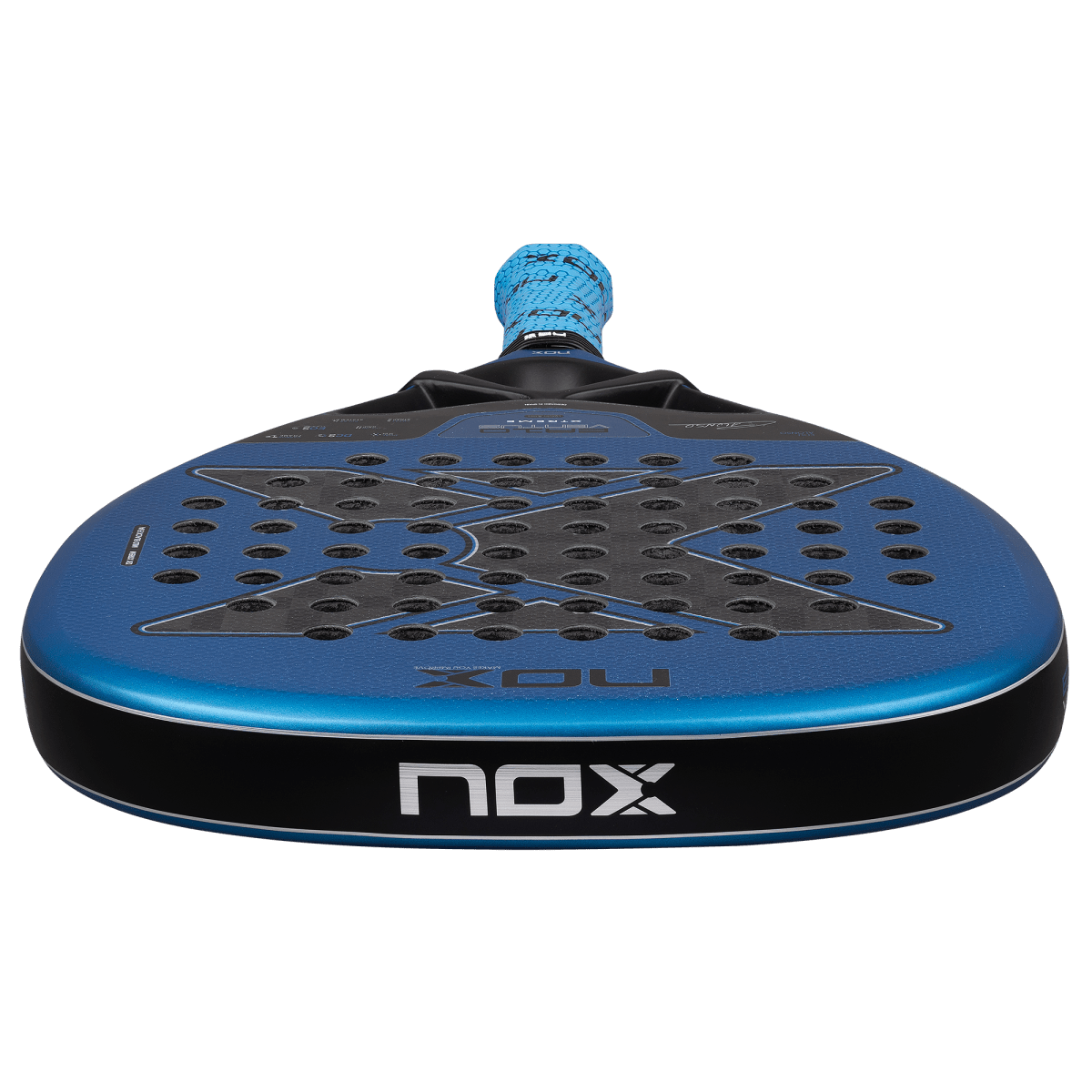 NOX EA10 Ventus Attack 12K Xtreme 2026 blue padel racket with perforated face and NOX logo on edge on Tampa Home & Garden Store