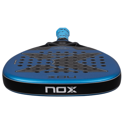 NOX EA10 Ventus Attack 12K Xtreme 2026 blue padel racket with perforated face and NOX logo on edge on Tampa Home & Garden Store