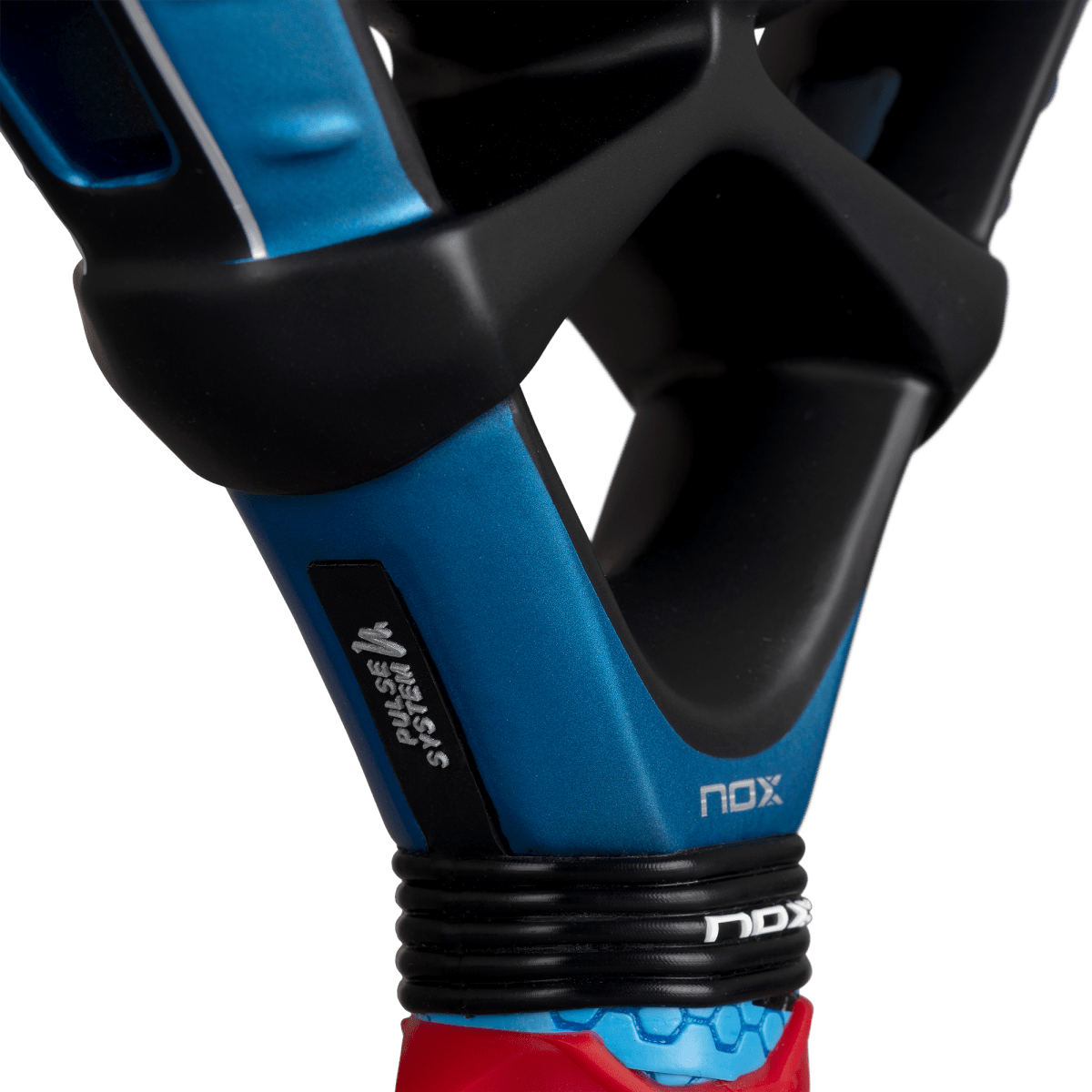 Padel racket NOX EA10 Ventus Attack 12K Xtreme blue and black grip with NOX branding on Tampa Home & Garden Store