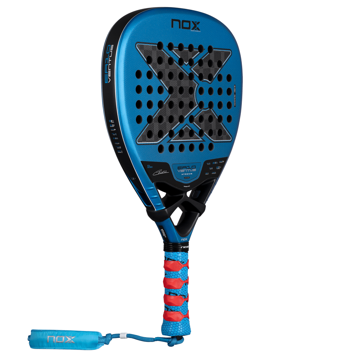 NOX EA10 Ventus Attack 12K Xtreme padel racket blue frame with perforated face and grip on Tampa Home & Garden Store