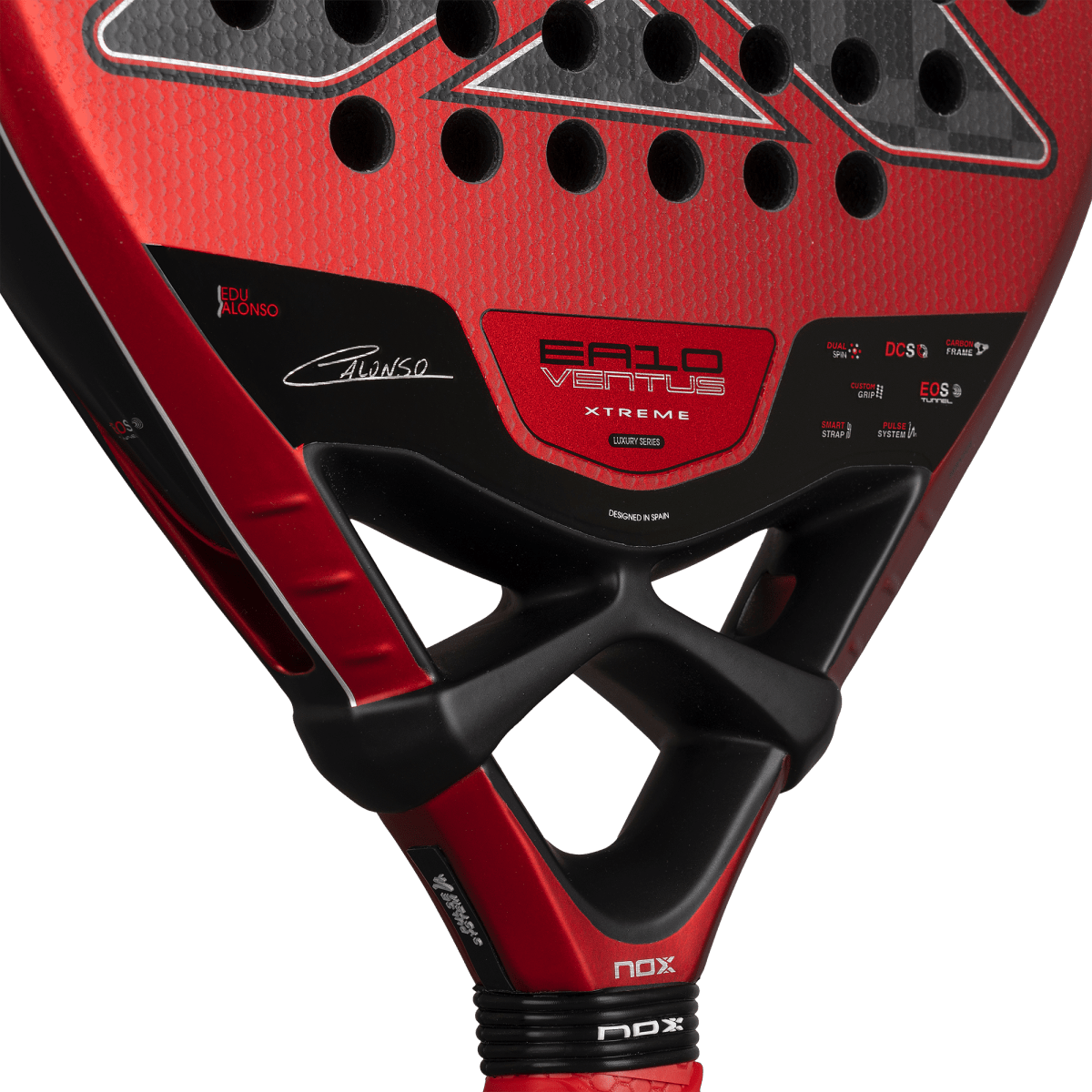NOX EA10 Ventus Hybrid 12K Xtreme padel racket red and black with NOX logo on grip on Tampa Home & Garden Store