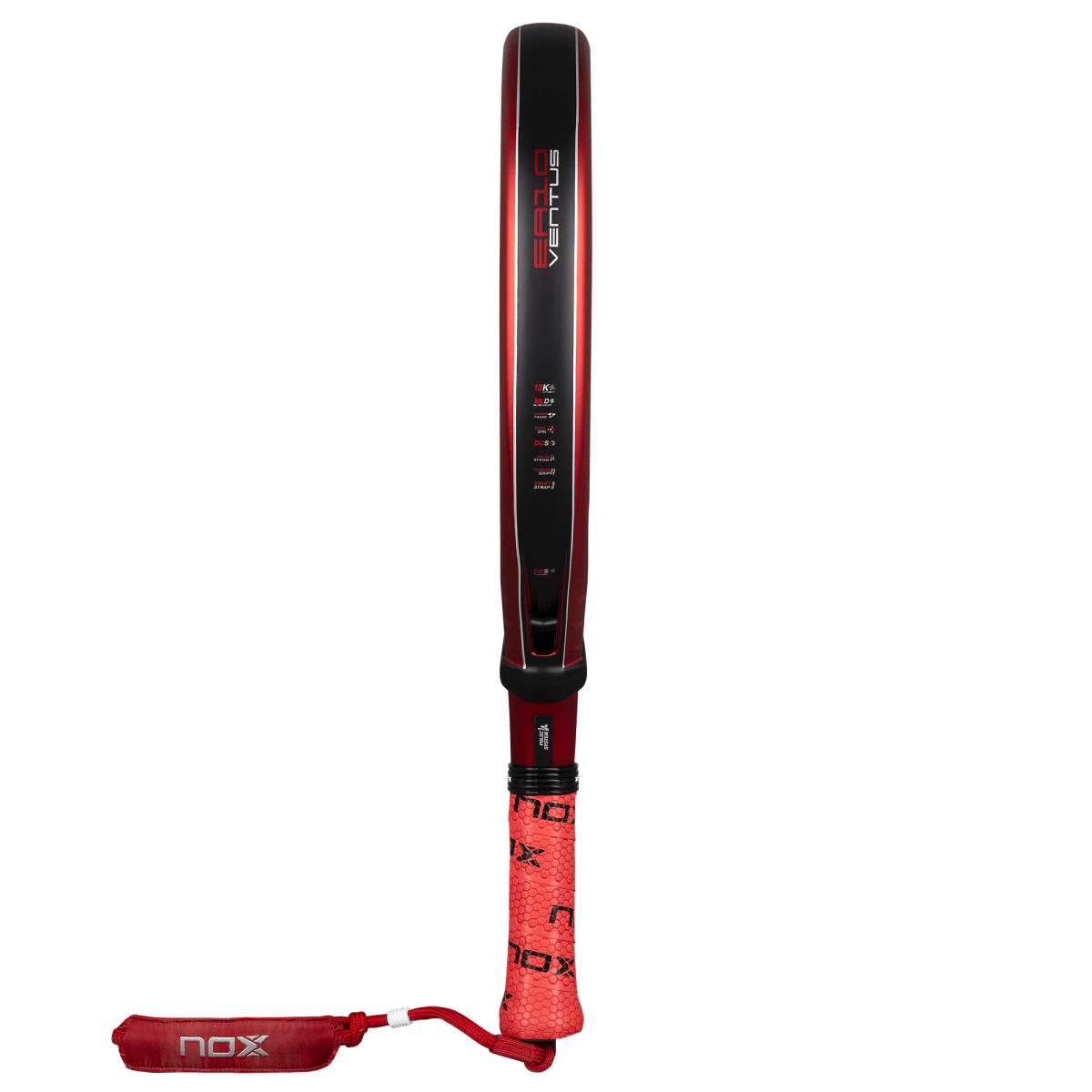 NOX EA10 Ventus Hybrid 12K Xtreme padel racket red and black with NOX logo on Tampa Home & Garden Store