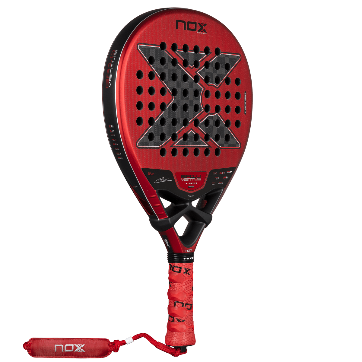 NOX EA10 Ventus Hybrid 12K Xtreme padel racket red perforated face and red grip on Tampa Home & Garden Store