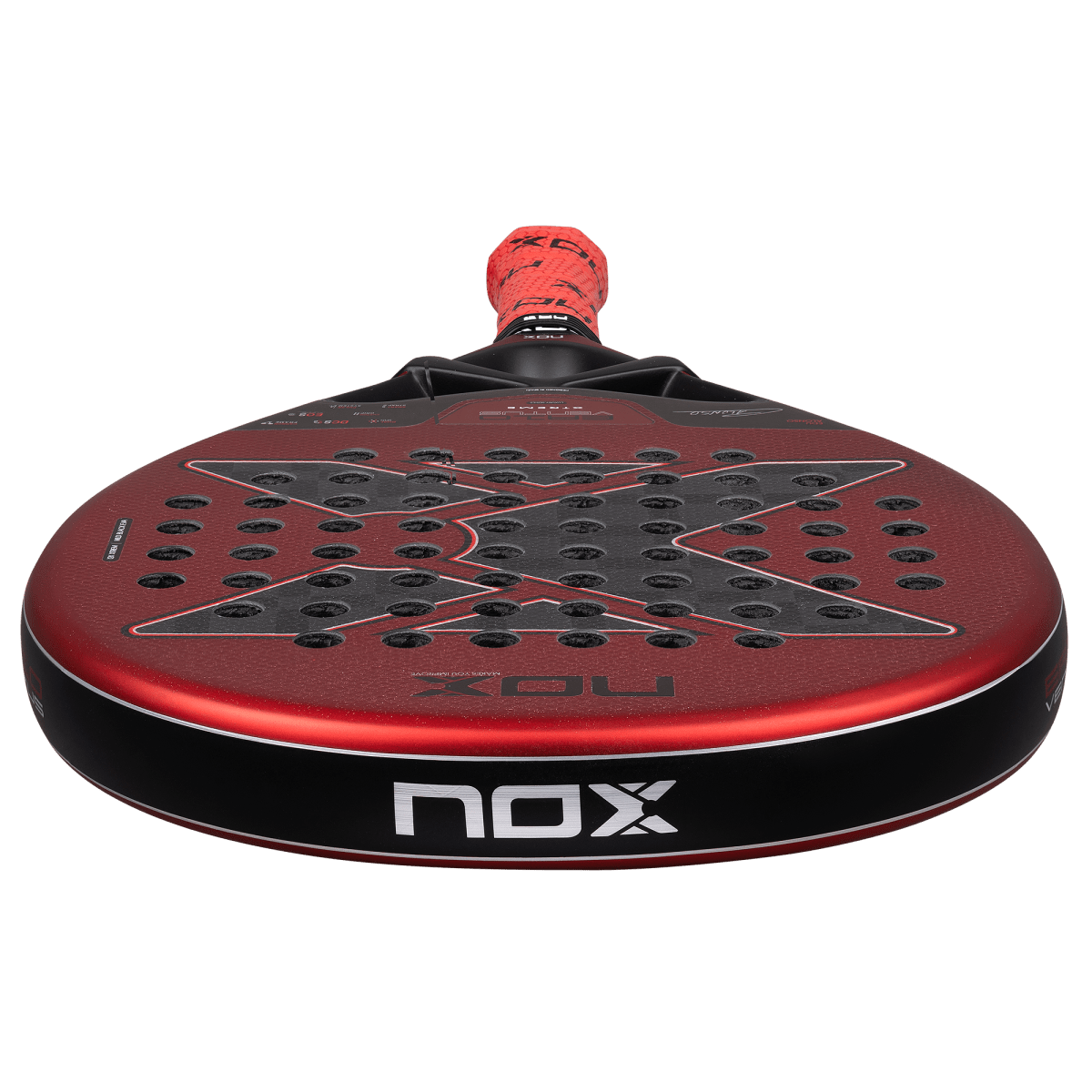 NOX EA10 Ventus Hybrid 12K Xtreme 2026 padel racket red with black rim; NOX logo on rim on Tampa Home & Garden Store