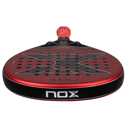 NOX EA10 Ventus Hybrid 12K Xtreme 2026 padel racket red with black rim; NOX logo on rim on Tampa Home & Garden Store