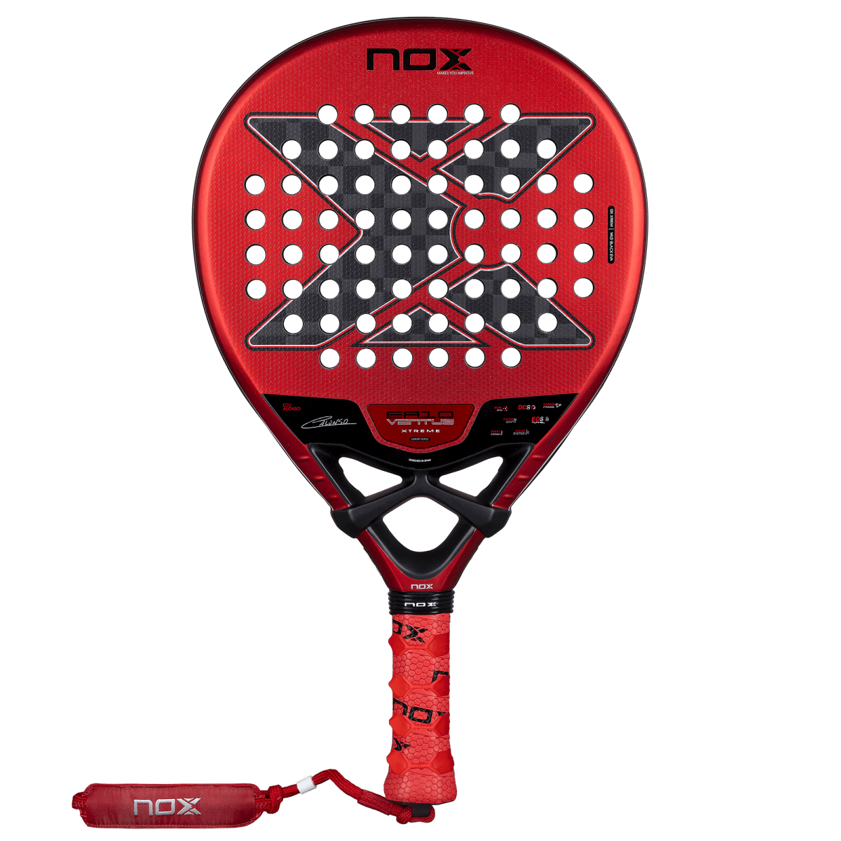 NOX EA10 Ventus Hybrid 12K Xtreme padel racket in red with black X pattern, NOX branding on Tampa Home & Garden Store