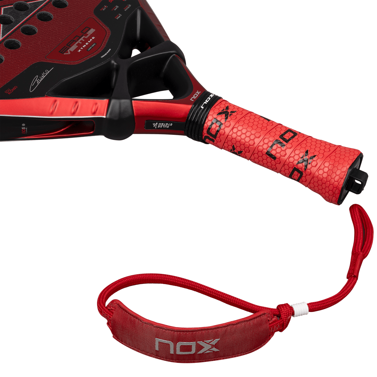 NOX EA10 Ventus Hybrid 12K Xtreme 2026 padel racket with red grip and wrist strap on Tampa Home & Garden Store