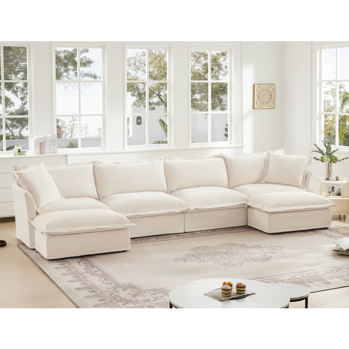 Slipcovered U Shape Sectional Sofa and Deep Seat
