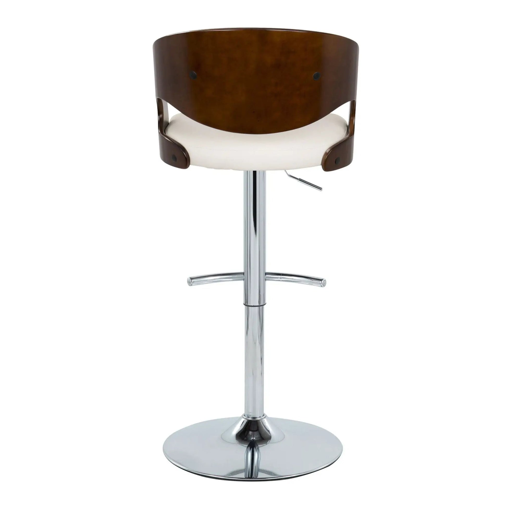 Pino mid-century adjustable barstool with swivel chrome base cherry back white seat on Tampa Home & Garden Store