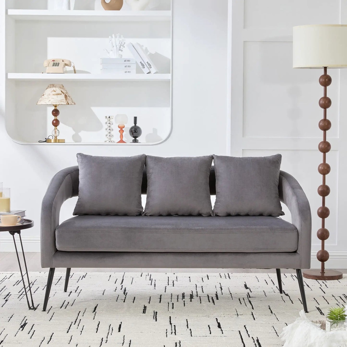 Open Back Loveseat Settee With Three Pillows