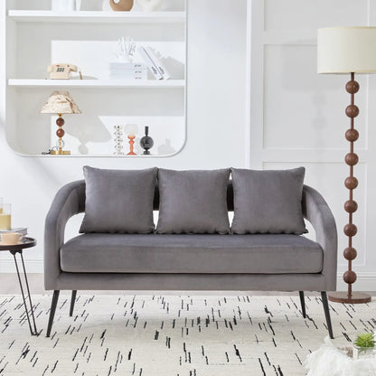 Open Back Loveseat Settee With Three Pillows