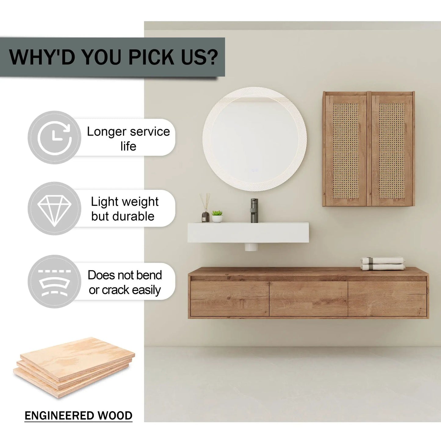 Modern Wall Mounted Vanity with Resin Sink in Oak