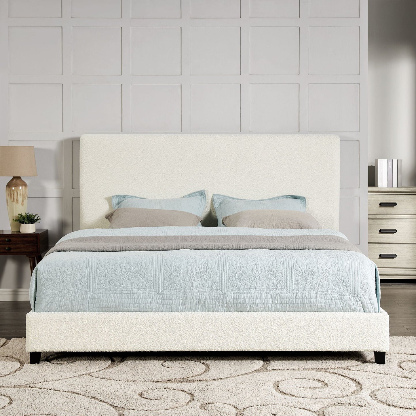 Platform Bed with Upholstered Headboard and Frame