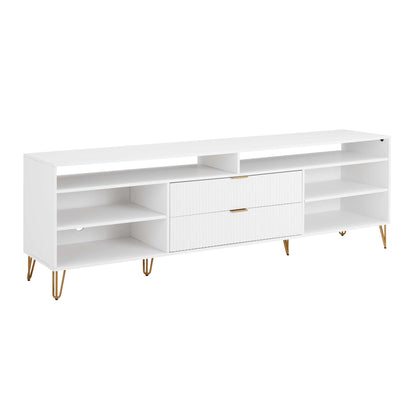 Fluted white TV stand with storage and gold metal legs HouseOfZazla on Tampa Home & Garden Store