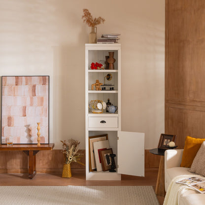 Retro White Tall Display Shelf and Cabinet