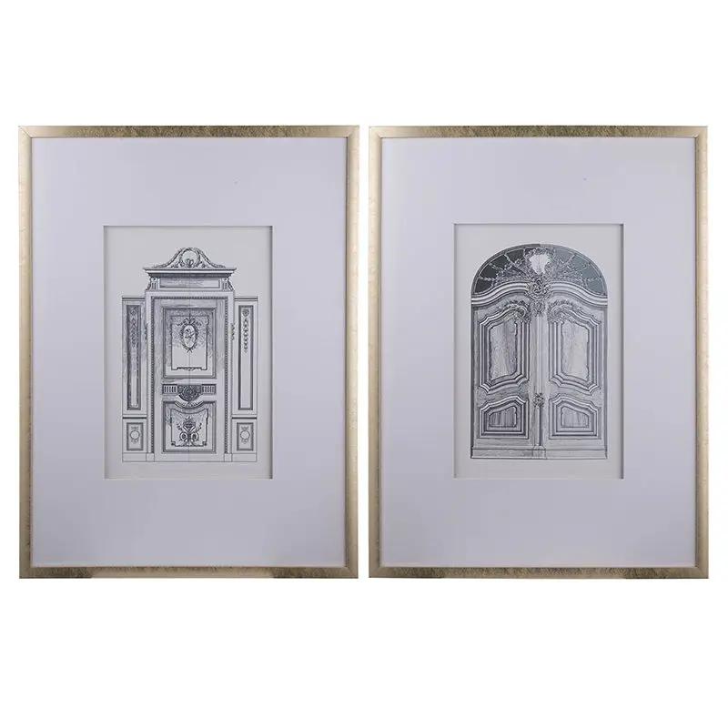 Fake Pencil Architectural Wall Art Set of 2 prints in silver tones, by Unique Piece Furniture on Tampa Home & Garden Store
