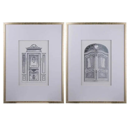 Fake Pencil Architectural Wall Art Set of 2 prints in silver tones, by Unique Piece Furniture on Tampa Home & Garden Store