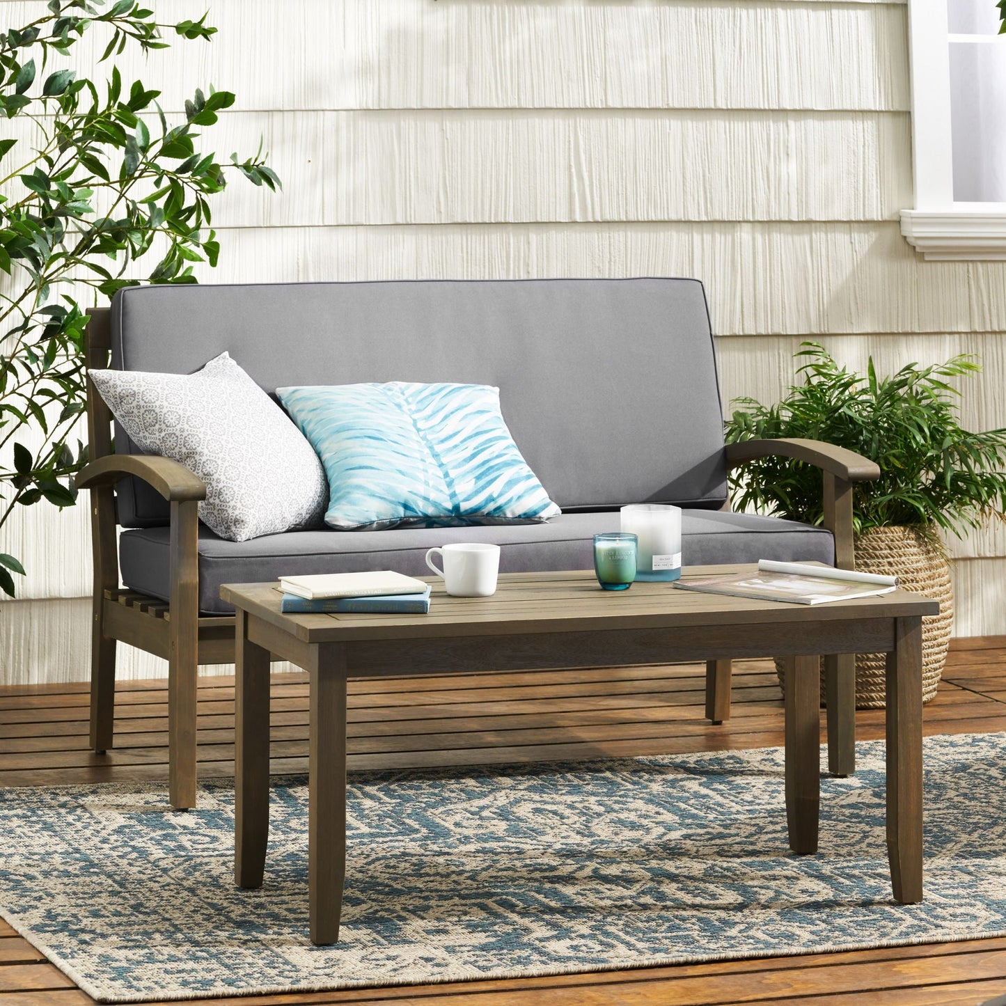 Outdoor Chat Set with Coffee Table and Loveseat gray cushions 2-Piece Outdoor Set HouseOfZazla on Tampa Home & Garden Store