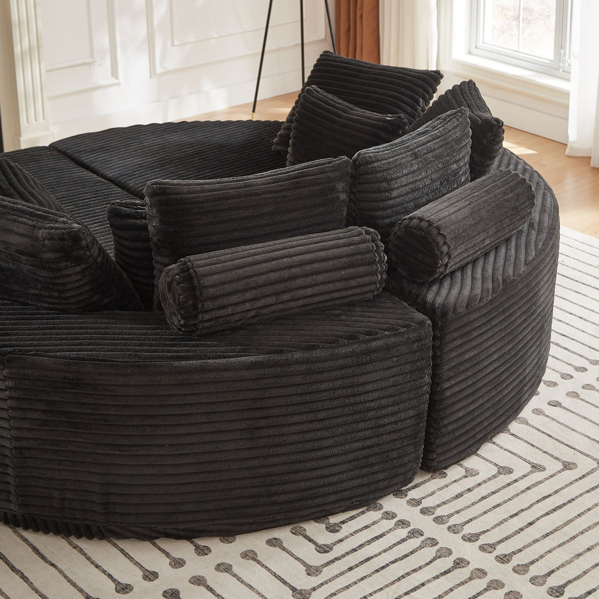 Round Oversized Sofa Bed with Throw Pillows