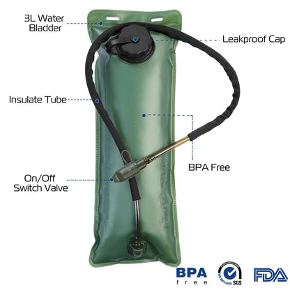 Green 3L water bladder with leakproof cap and insulated tube, BPA free on Tampa Home & Garden Store