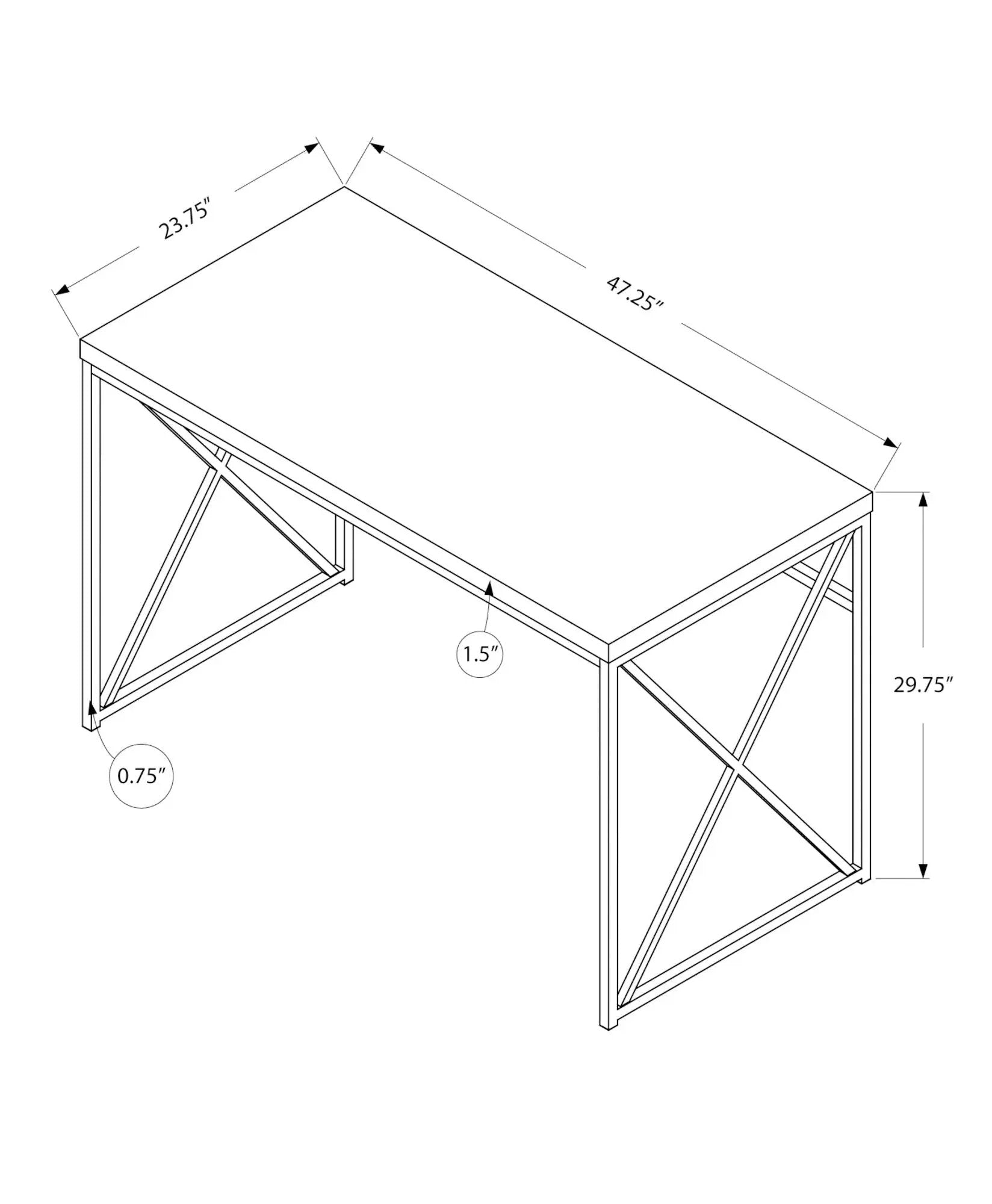 Computer desk for home office laptop with metal frame and X-brace top 47.25x23.75 in on Tampa Home & Garden Store