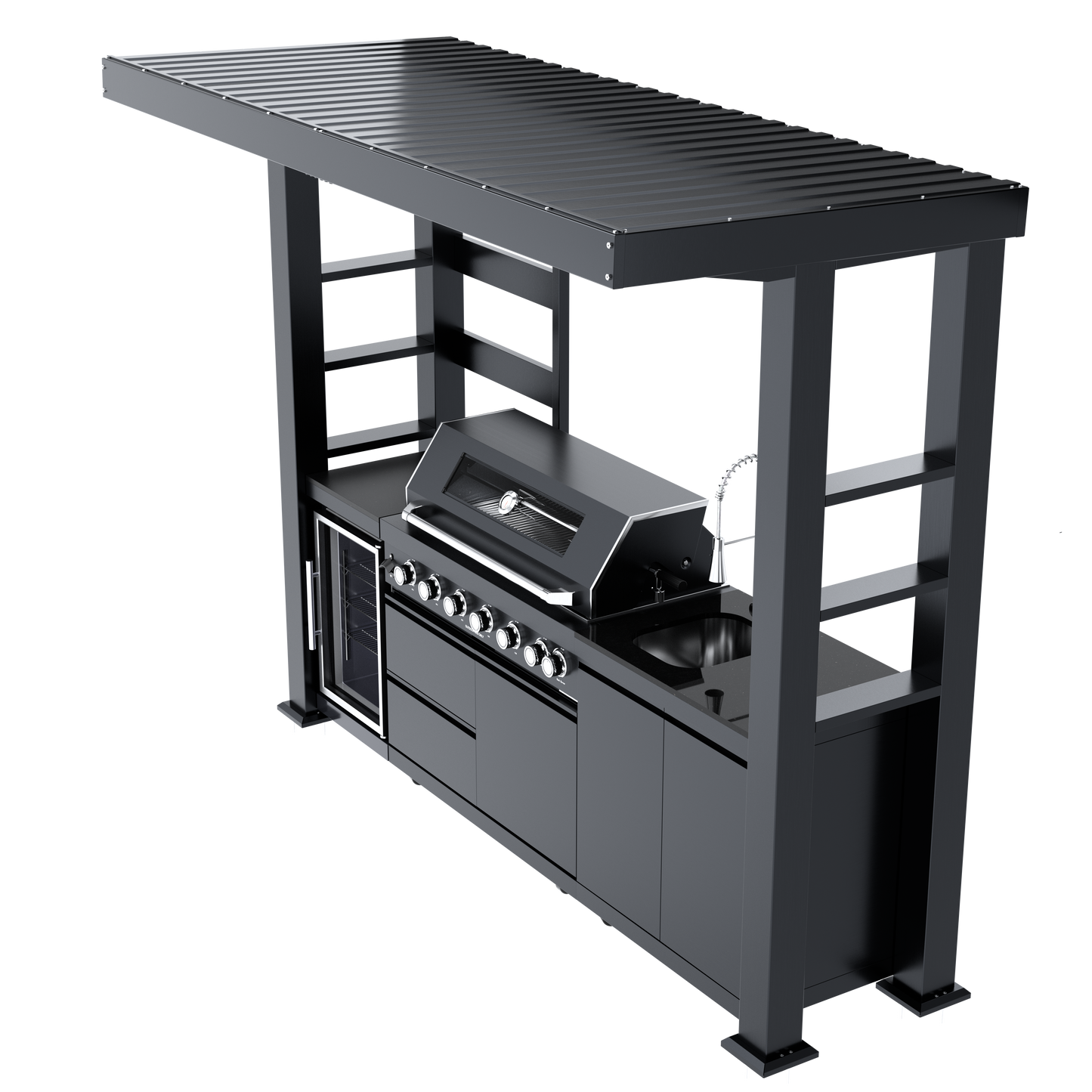 BBQ Grill HouseOfZazla 108-Inch 6-Burner Deluxe Outdoor Kitchen Grill in dark gray metal on Tampa Home & Garden Store