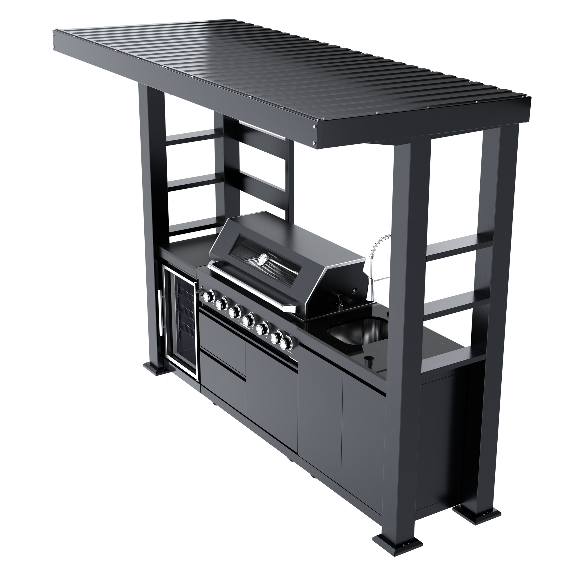 BBQ Grill HouseOfZazla 108-Inch 6-Burner Deluxe Outdoor Kitchen Grill in dark gray metal on Tampa Home & Garden Store