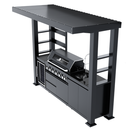 BBQ Grill HouseOfZazla 108-Inch 6-Burner Deluxe Outdoor Kitchen Grill in dark gray metal on Tampa Home & Garden Store