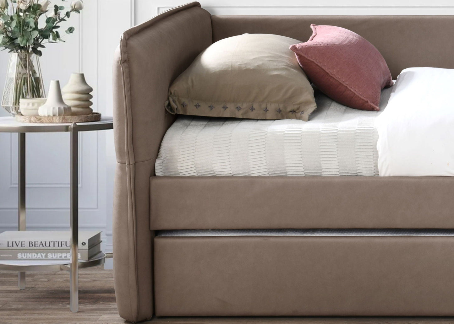 Stylish Dusty Rose Twin Daybed with a Trundle