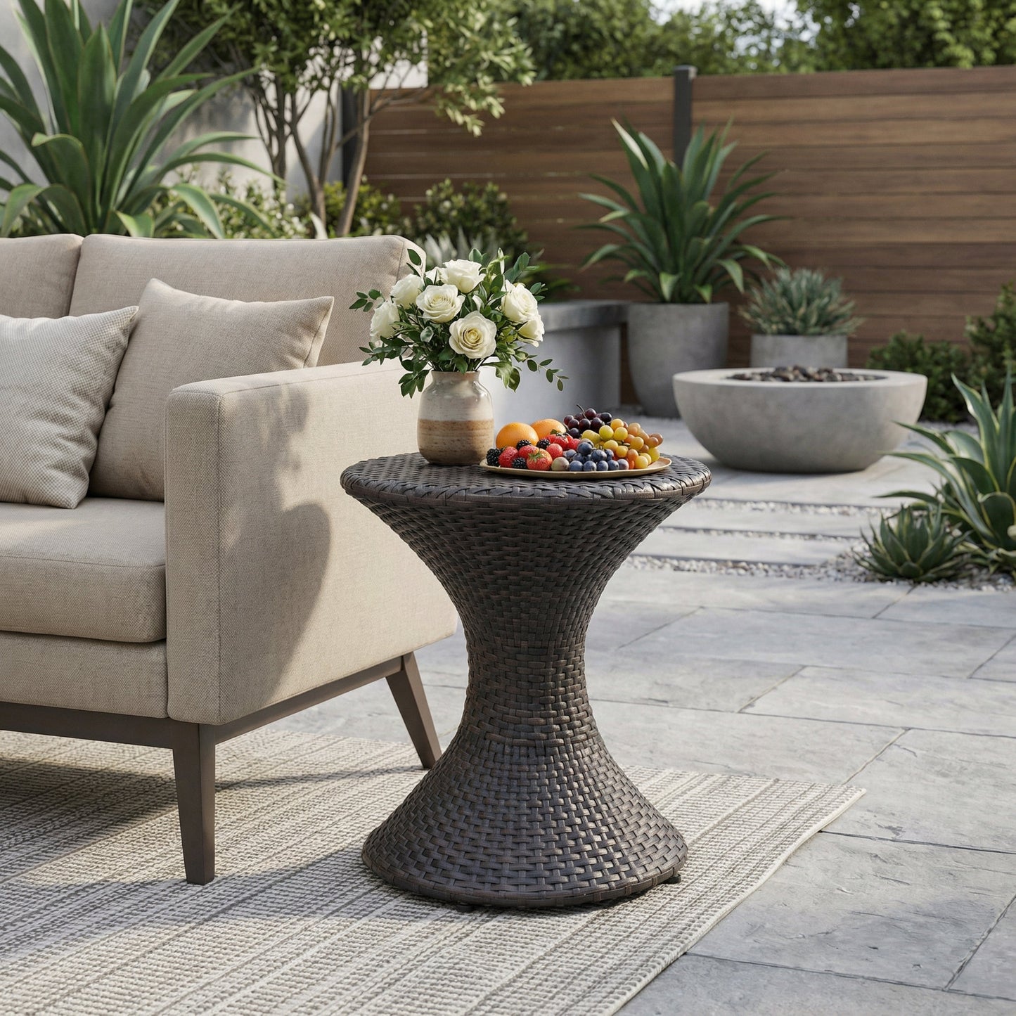 Outdoor 16 Inch Wicker Hourglass Side Table