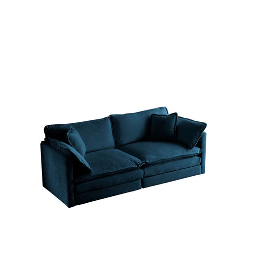 Blue velvet loveseat sofa by HouseOfZazla, modern stationary two-seat with plush cushions on Tampa Home & Garden Store