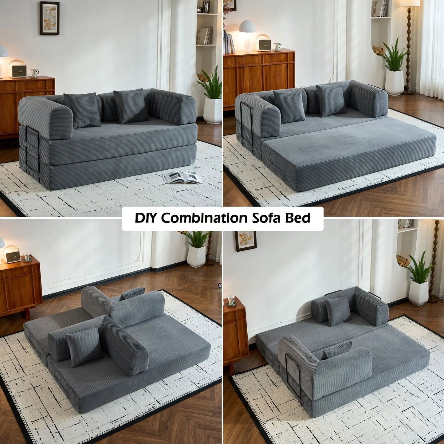 Futon sofa bed in gray with fixed frame and bolster pillows by Unique Piece Furniture on Tampa Home & Garden Store