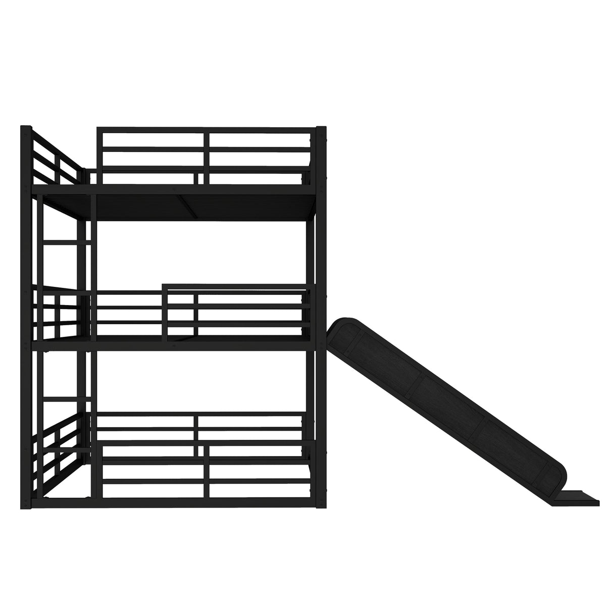 Queen Over Queen Over Queen bunk bed with slide in black metal frame by HouseOfZazla on Tampa Home & Garden Store