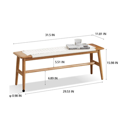 Natural Oak Wood Dining Bench with White Handwoven Cane Seat outdoor bench by HouseOfZazla on Tampa Home & Garden Store