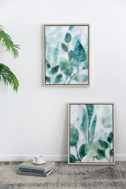 Framed Printed Acrylic Wall Art Set of 2 white/green watercolor leaves on Tampa Home & Garden Store