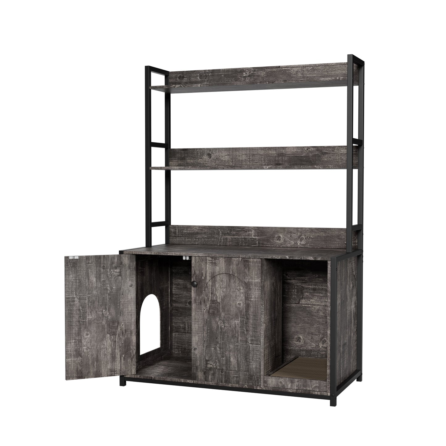 Large Cat Litter Box Enclosure With Storage dark wood black metal frame by HouseOfZazla on Tampa Home & Garden Store