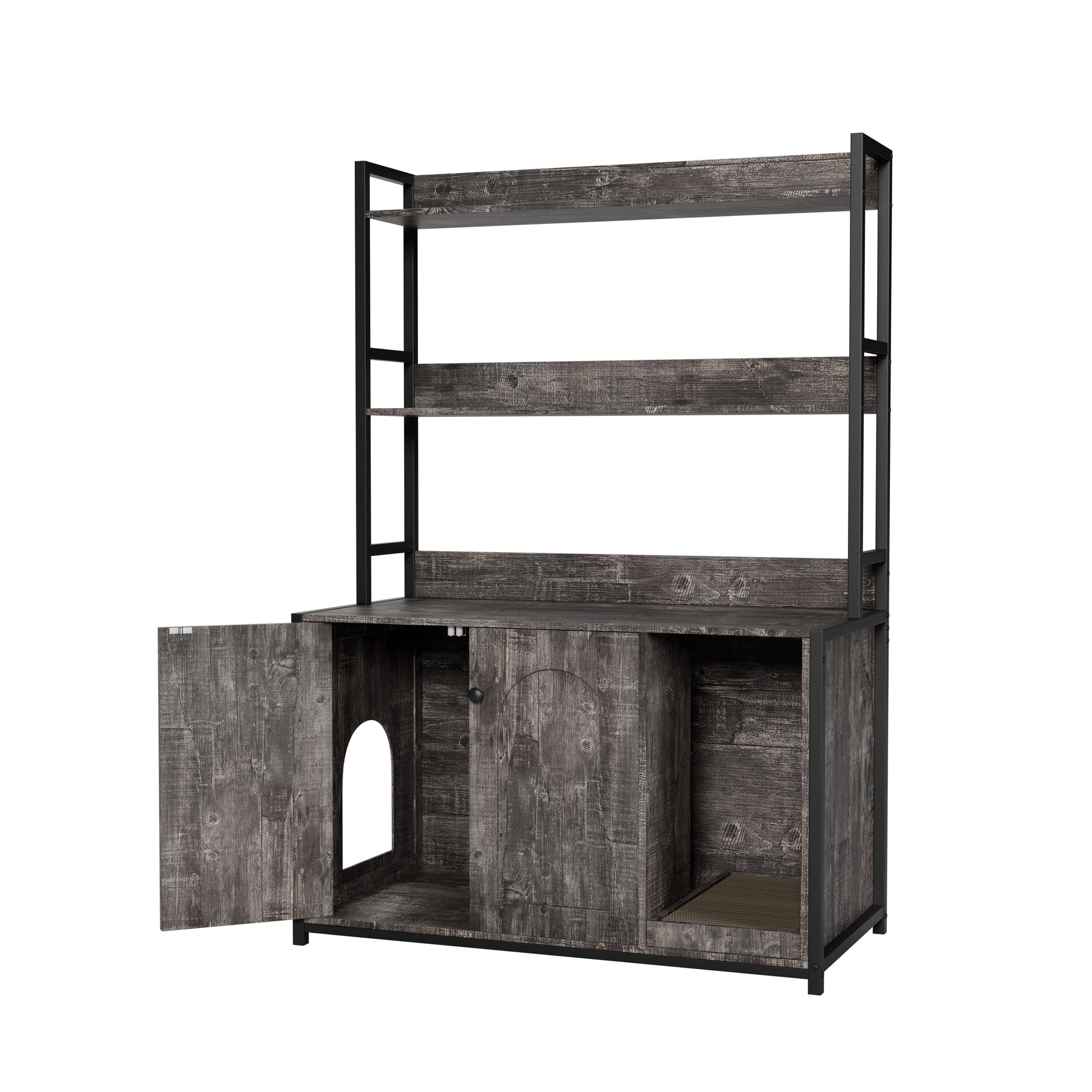 Large Cat Litter Box Enclosure With Storage dark wood black metal frame by HouseOfZazla on Tampa Home & Garden Store