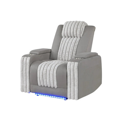 Duran power recliner with headrest in gray faux leather by Unique Piece Furniture, cupholders on Tampa Home & Garden Store