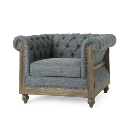 Fabric upholstered club chair with scrolled tuxedo arms, gray tweed HouseOfZazla on Tampa Home & Garden Store