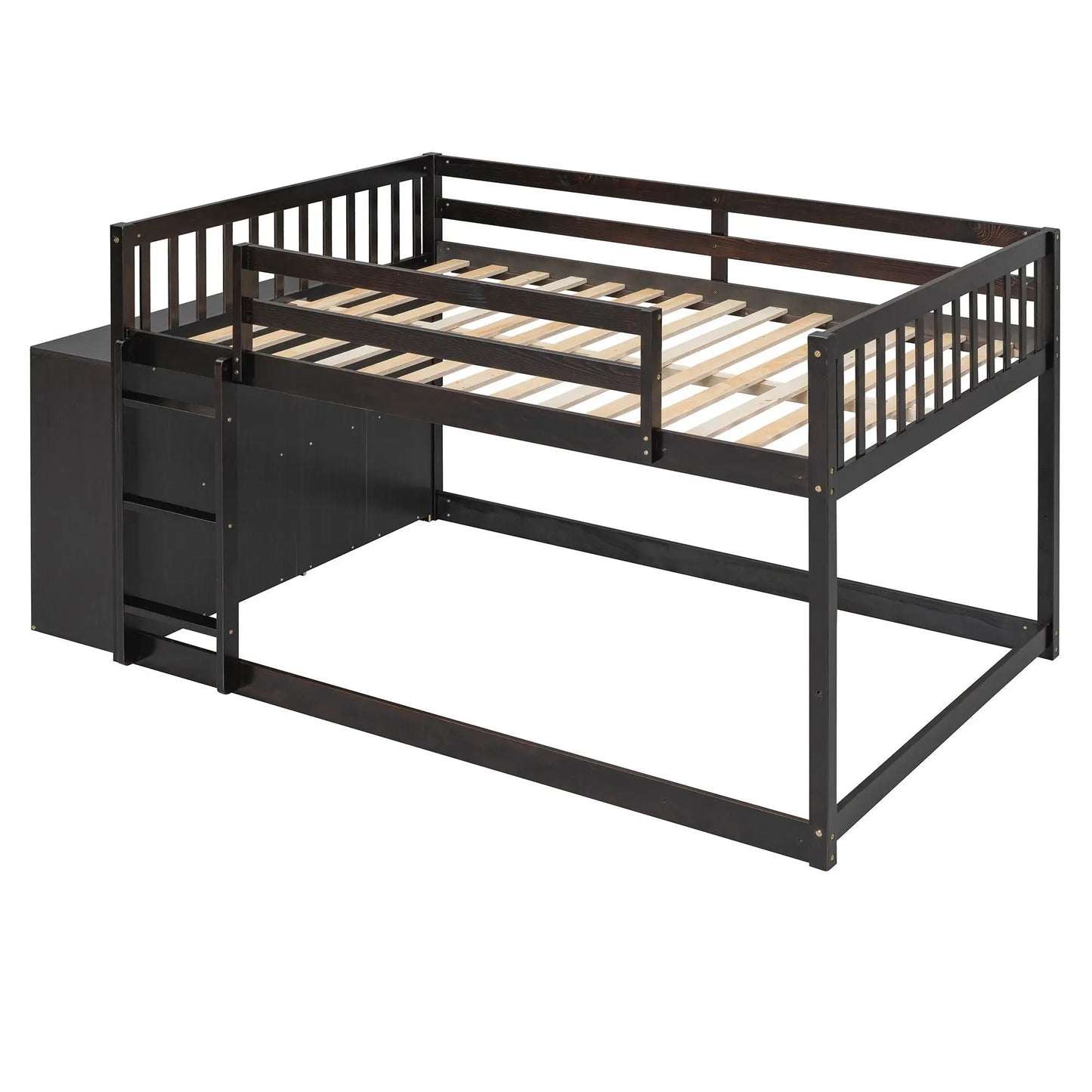 Bunk Bed With Four Drawers and Three Shelves