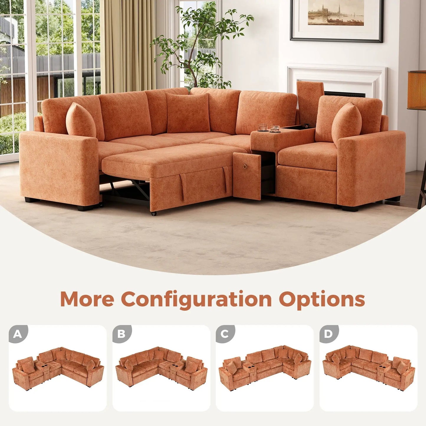 Modular L-shaped sleeper sectional sofa with cup holders and storage by Unique Piece on Tampa Home & Garden Store