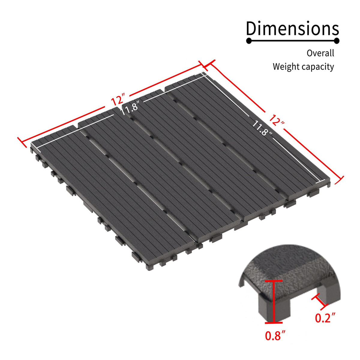 Interlocking deck tiles with no-tool assembly in dark gray or dark brown 12x11.8 in on Tampa Home & Garden Store