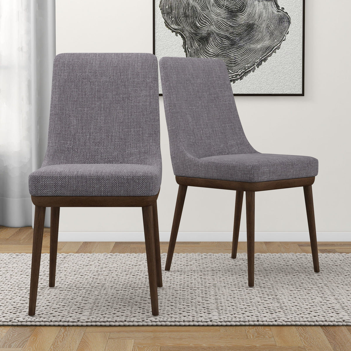 Mid-Century Modern dining chair set of 2 in purple-gray fabric with solid wood legs on Tampa Home & Garden Store