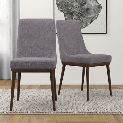 Mid-Century Modern dining chair set of 2 in purple-gray fabric with solid wood legs on Tampa Home & Garden Store