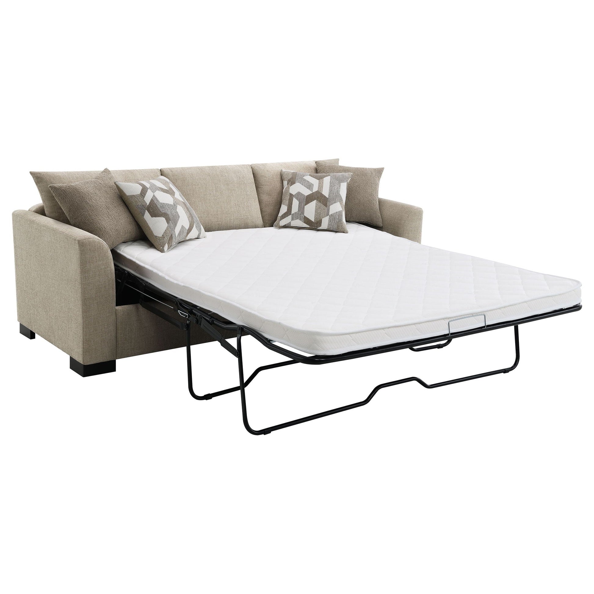Pacheco Sleeper Sectional Chaise Sofa in beige fabric with neutral cushions and pullout bed on Tampa Home & Garden Store